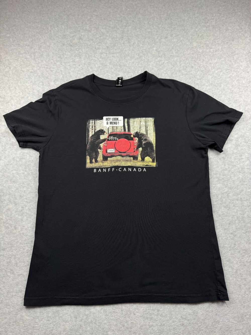 The Duck Company Men Shirt Size L Charcoal Graphic Print Bears Car Short Sleeve